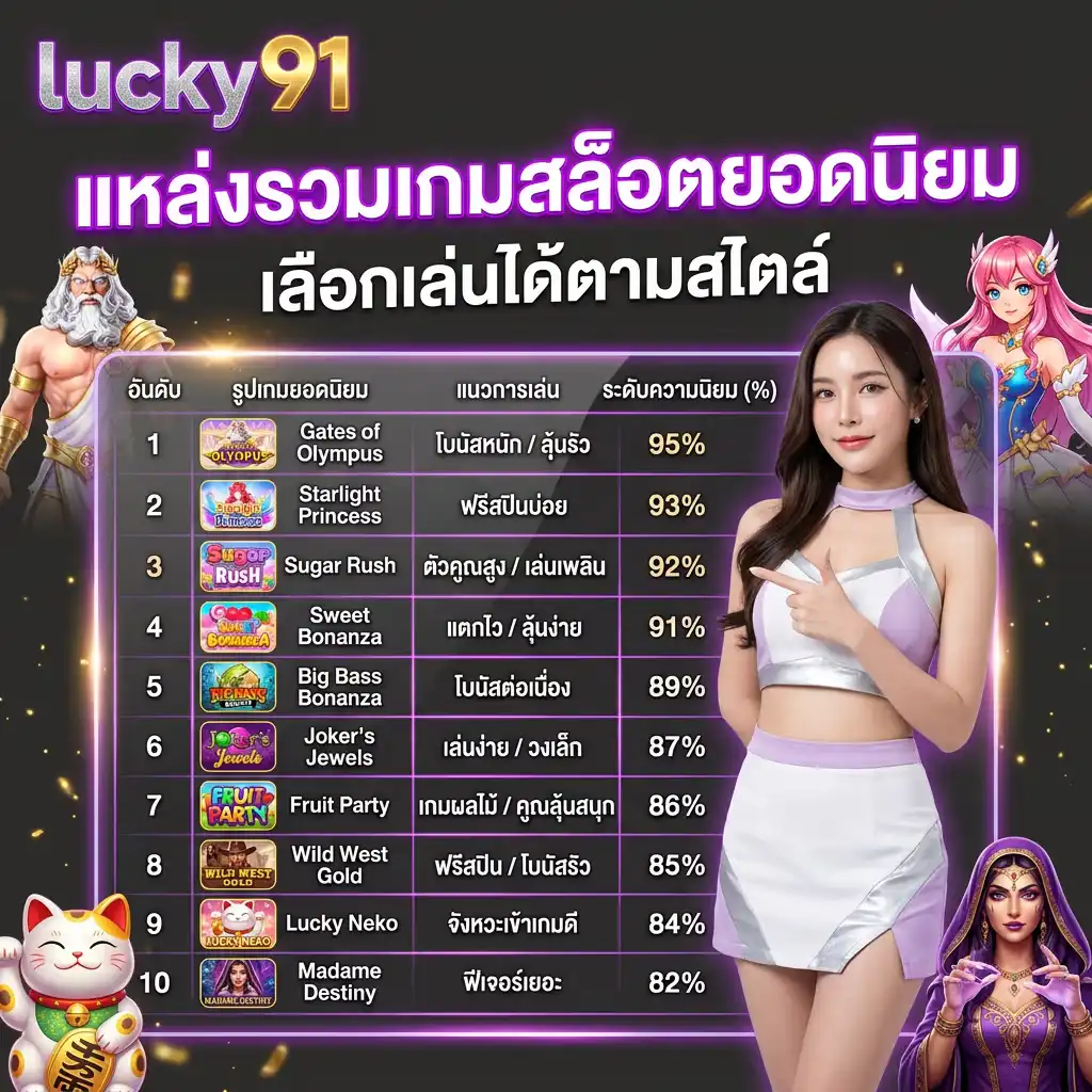lucky91 แหล่งรวมเกมสล็อตยอดนิยม เลือกเล่นได้ตามสไตล์